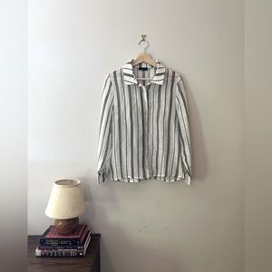Salt Stripe Quinn Blouse from AS by DF long sleeve button up linen & silk blouse